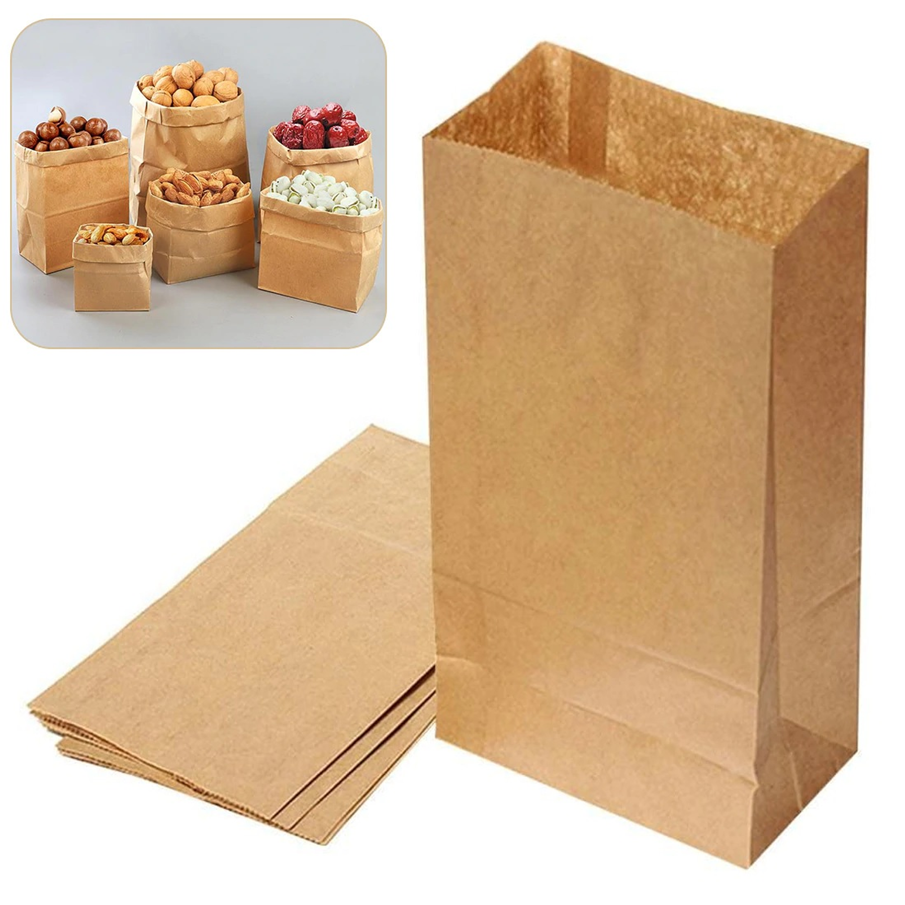 50 Bolsas 16x9x28 cm Papel Kraft Con Base