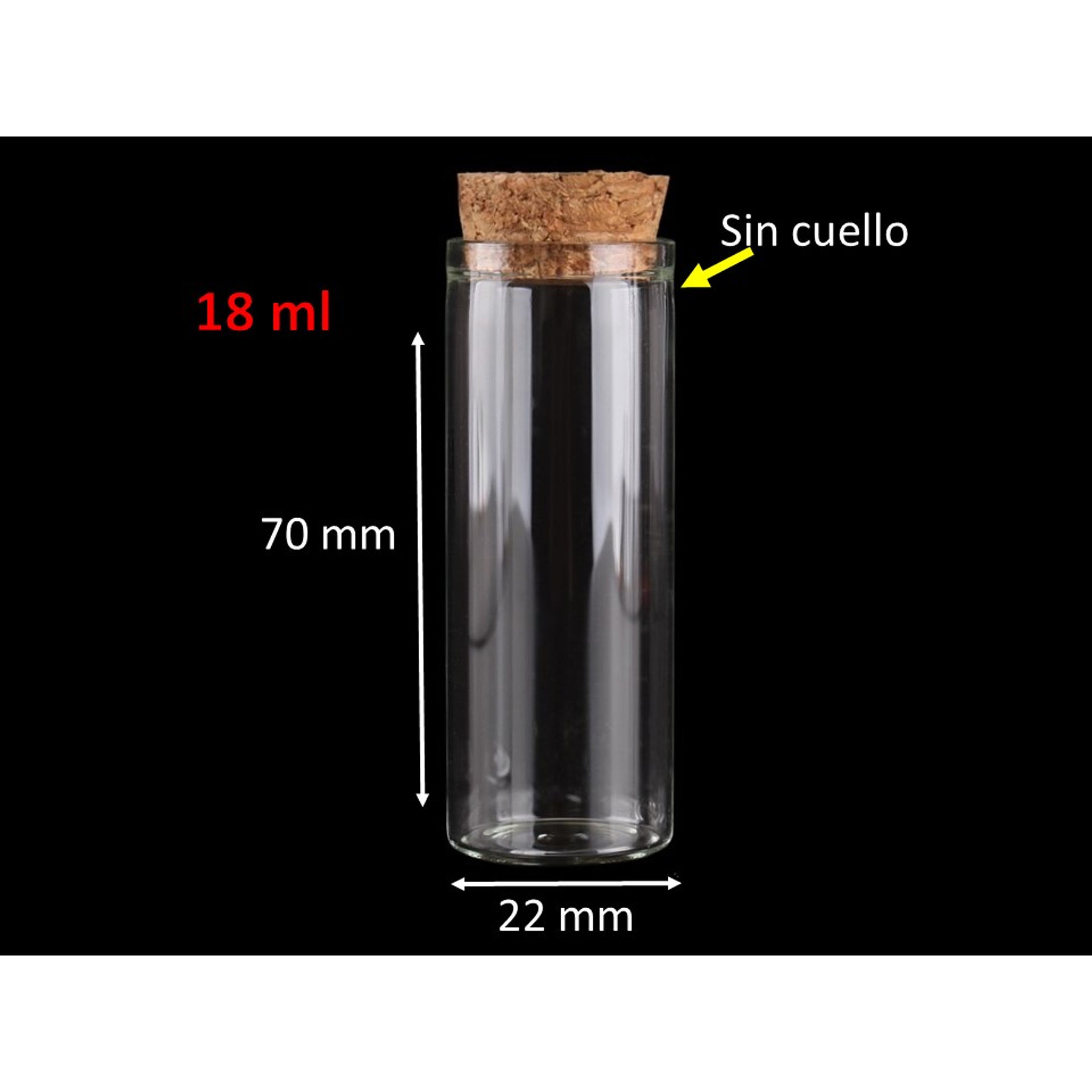 60 Frascos 22x70 mm 18 ml De Vidrio Liso Con Corcho