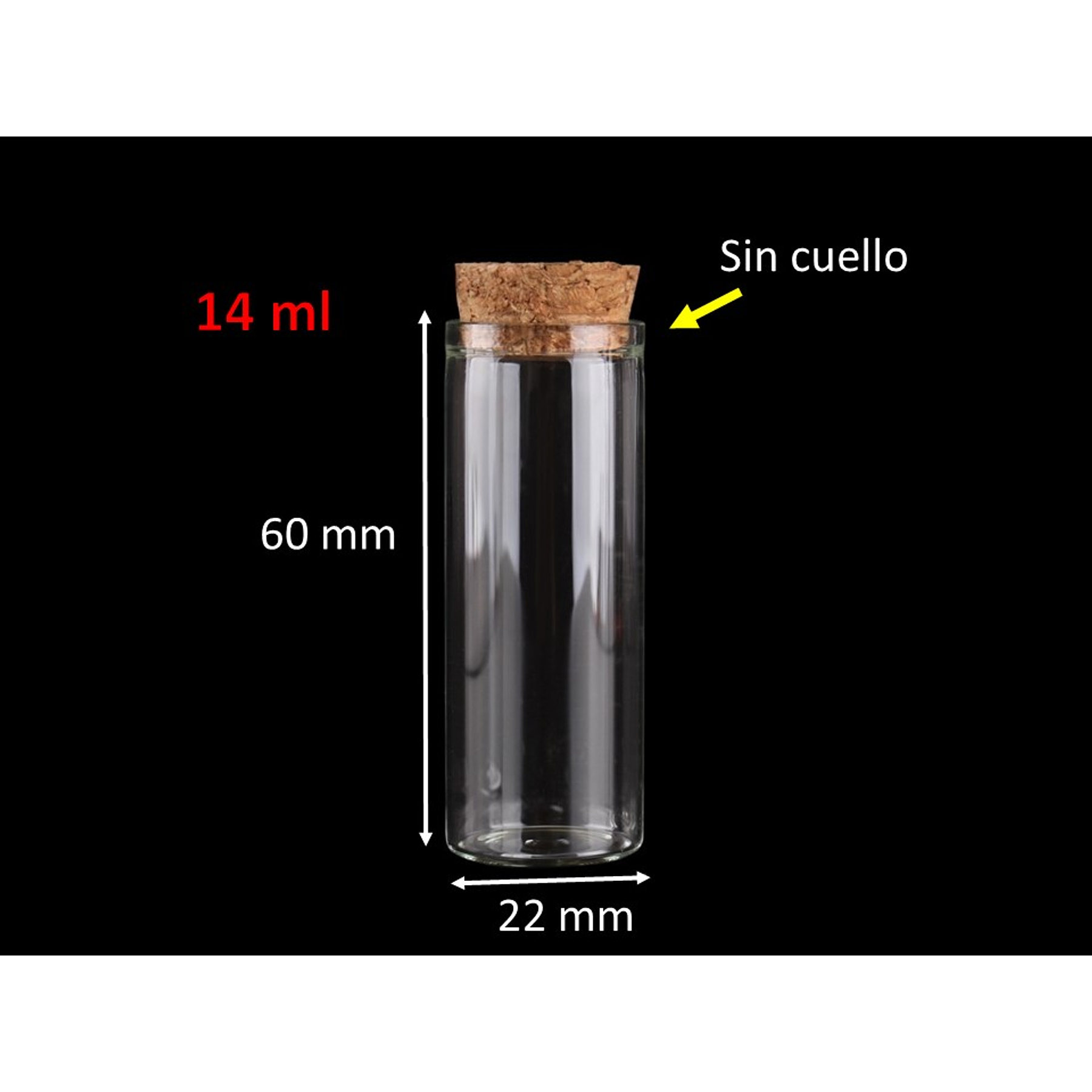 60 Frascos 22x60 mm 14 ml De Vidrio Liso Con Corcho