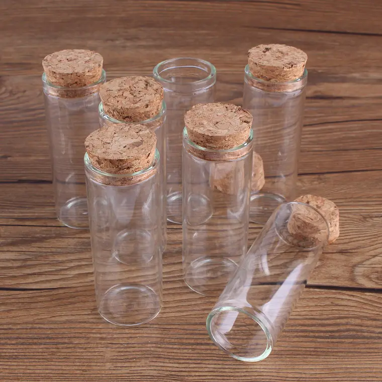 60 Frascos 22x50 mm 10 ml De Vidrio Liso Con Corcho 3