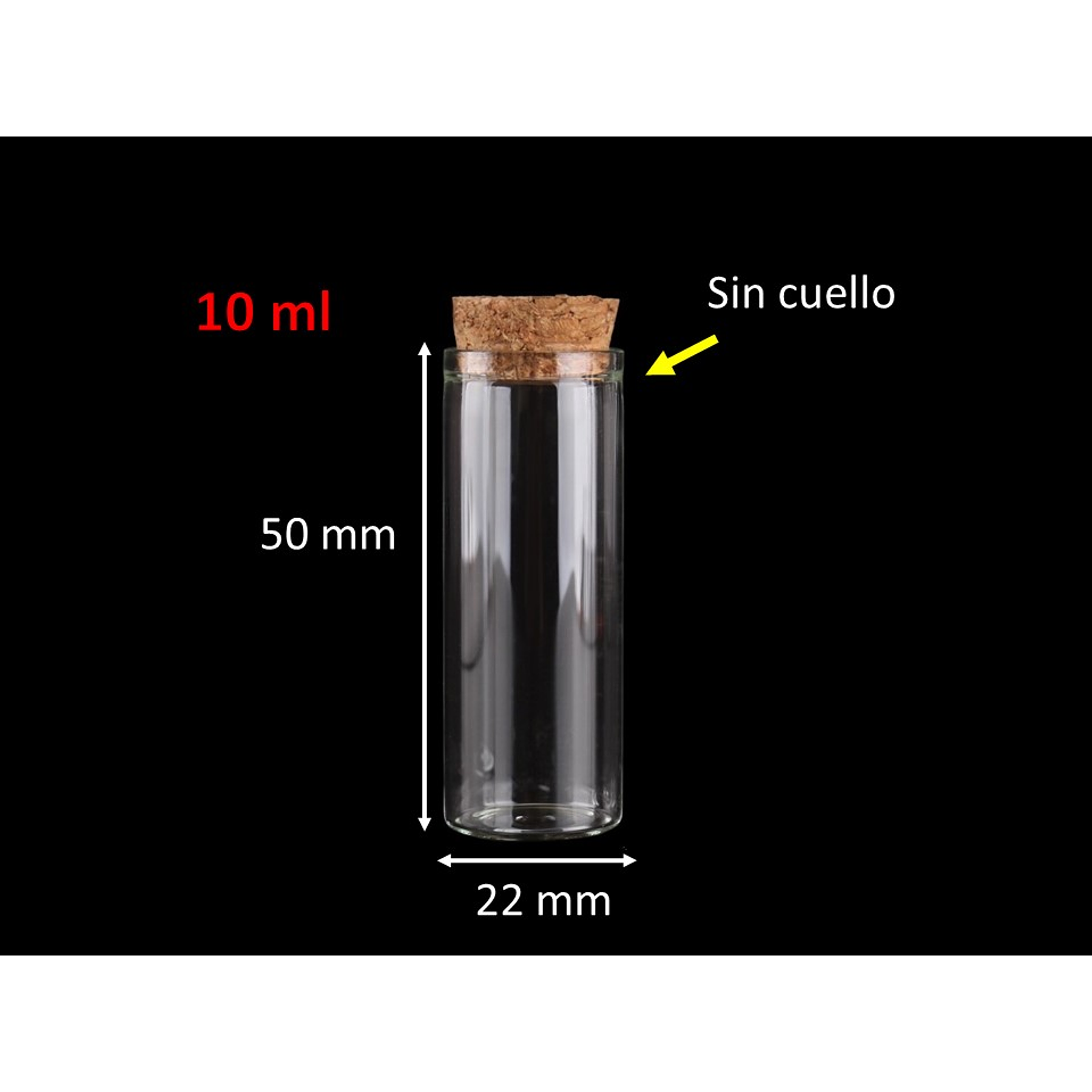 60 Frascos 22x50 mm 10 ml De Vidrio Liso Con Corcho