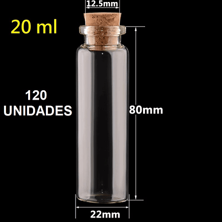 120 Mini Frascos 22x80 mm Vidrio Corcho 20 ml