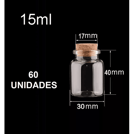 60 Mini Frascos 30x40 mm Vidrio Corcho 15 ml