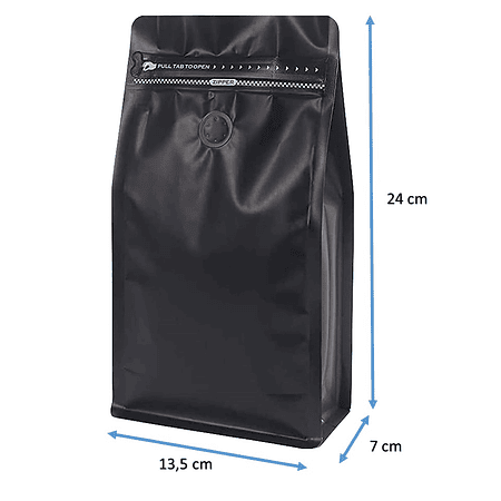 50 Bolsas Aluminio Negro con Válvula 13,5 x 24 x 7 cm