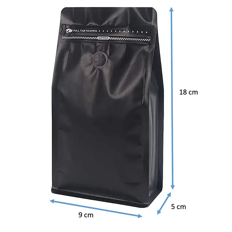50 Bolsas 9x18x5 cm Aluminio Negro con Válvula  1