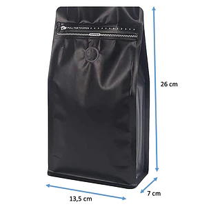 50 Bolsas 13x26x7 cm Aluminio Negro con Válvula 