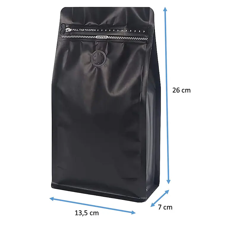 50 Bolsas 13x26x7 cm Aluminio Negro con Válvula  1