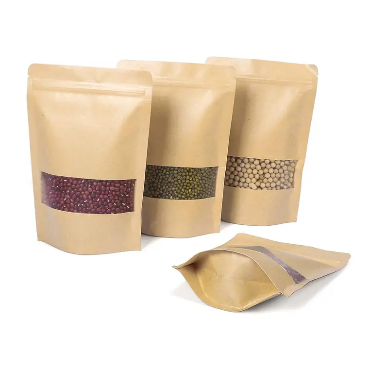 50 Bolsas papel Kraft 9x14x3 cm con ventana cierre hermético 4