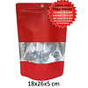 50 Bolsas 18x26x5 Doypack Aluminio Rojo con ventana / 14728
