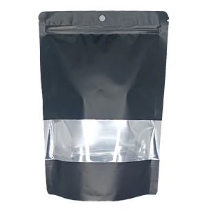 50 Bolsas Doypack 14x20x4 cm Aluminio Negro con ventana