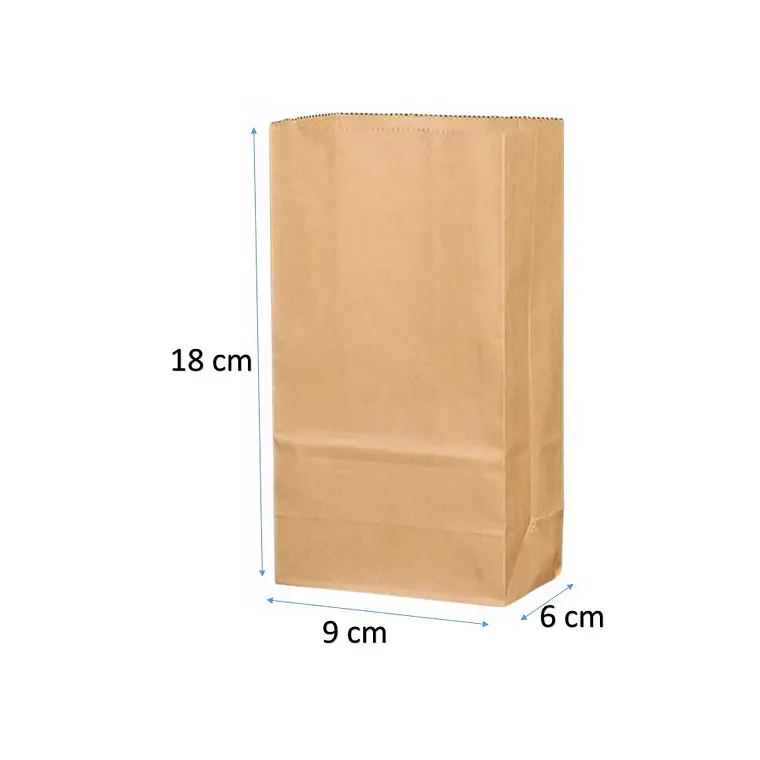 50 Bolsas 9x6x18 cm Papel Kraft Con Base 2