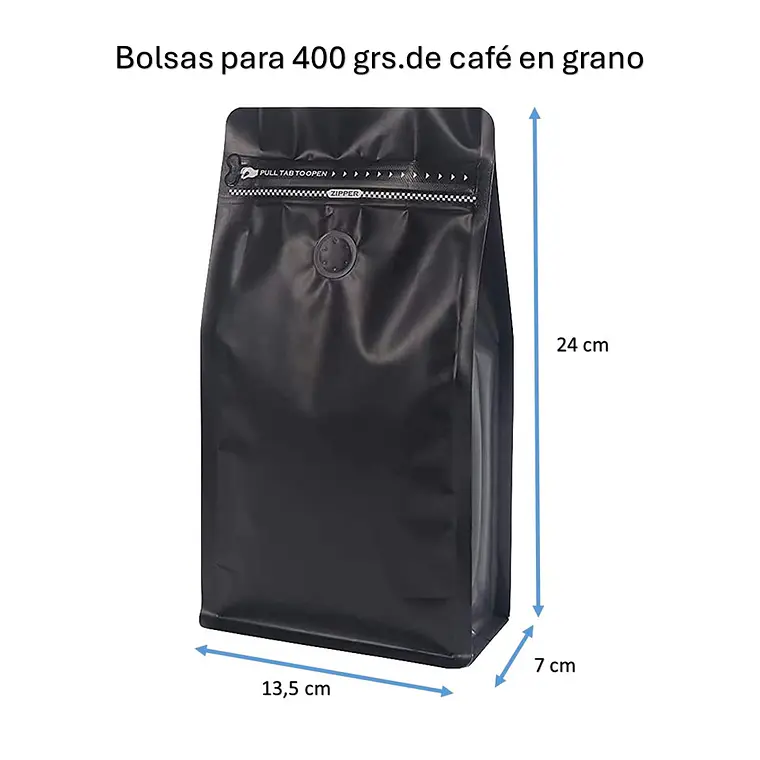 50 Bolsas 13x24x7 cm Aluminio Negro con Válvula 1