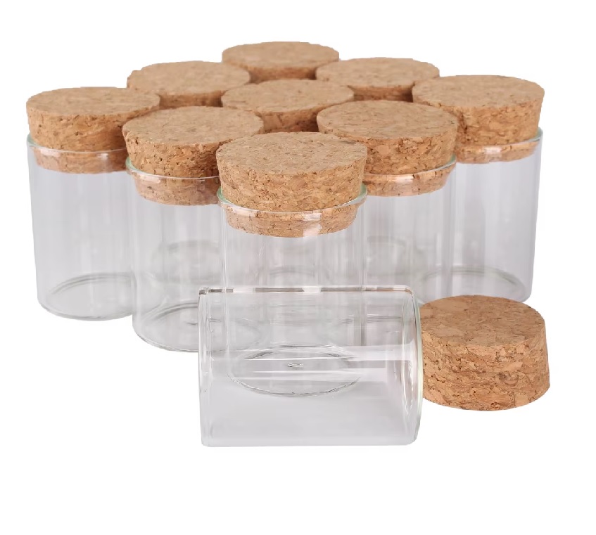 60 Frascos 22x40 mm 7 ml De Vidrio Liso Con Corcho