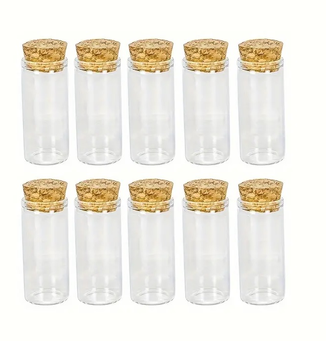 60 Frascos 22x50 mm 10 ml De Vidrio Liso Con Corcho