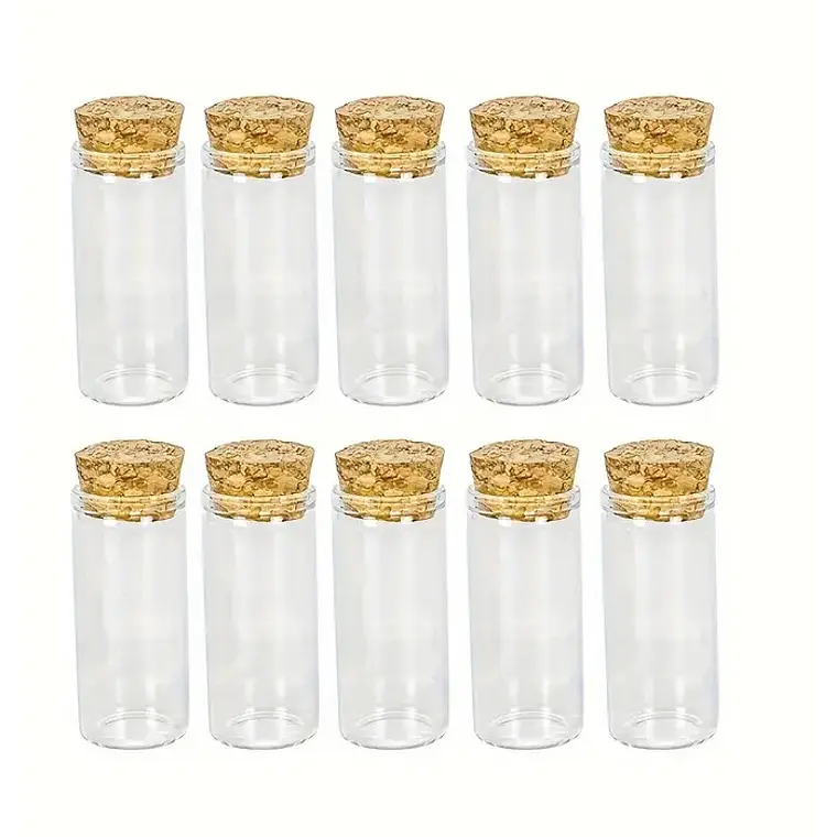 60 Frascos 22x50 mm 10 ml De Vidrio Liso Con Corcho 1