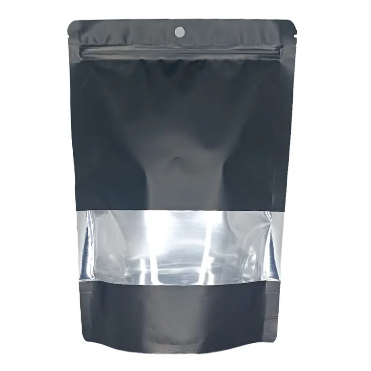 50 Bolsas 10x15x3 cm Doypack Aluminio Negro con Ventana 1