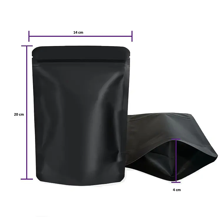 50 Bolsas 14x20x4 Cm De Aluminio Negro Mate Sin Ventana 2