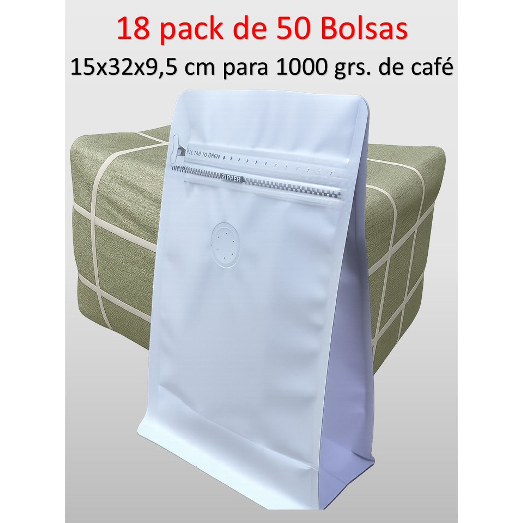 Embalaje bolsas para 1000 grs de cafe Aluminio Blanco