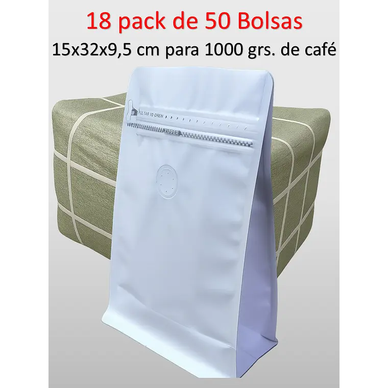 Embalaje 900 bolsas para 1000 grs de cafe Aluminio Blanco 1