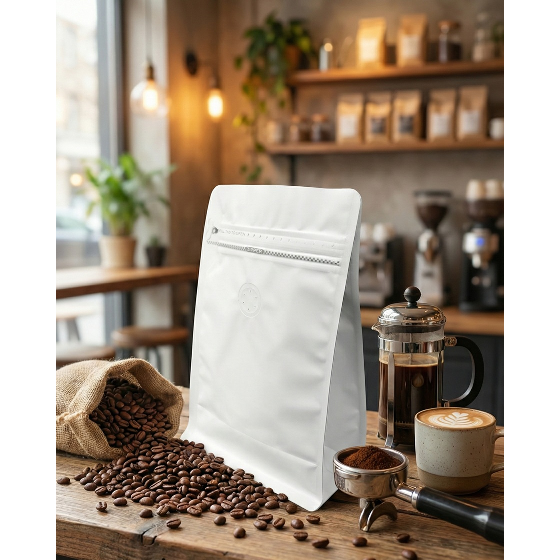 Embalaje 1200 bolsas para 250 grs de cafe Aluminio blanco