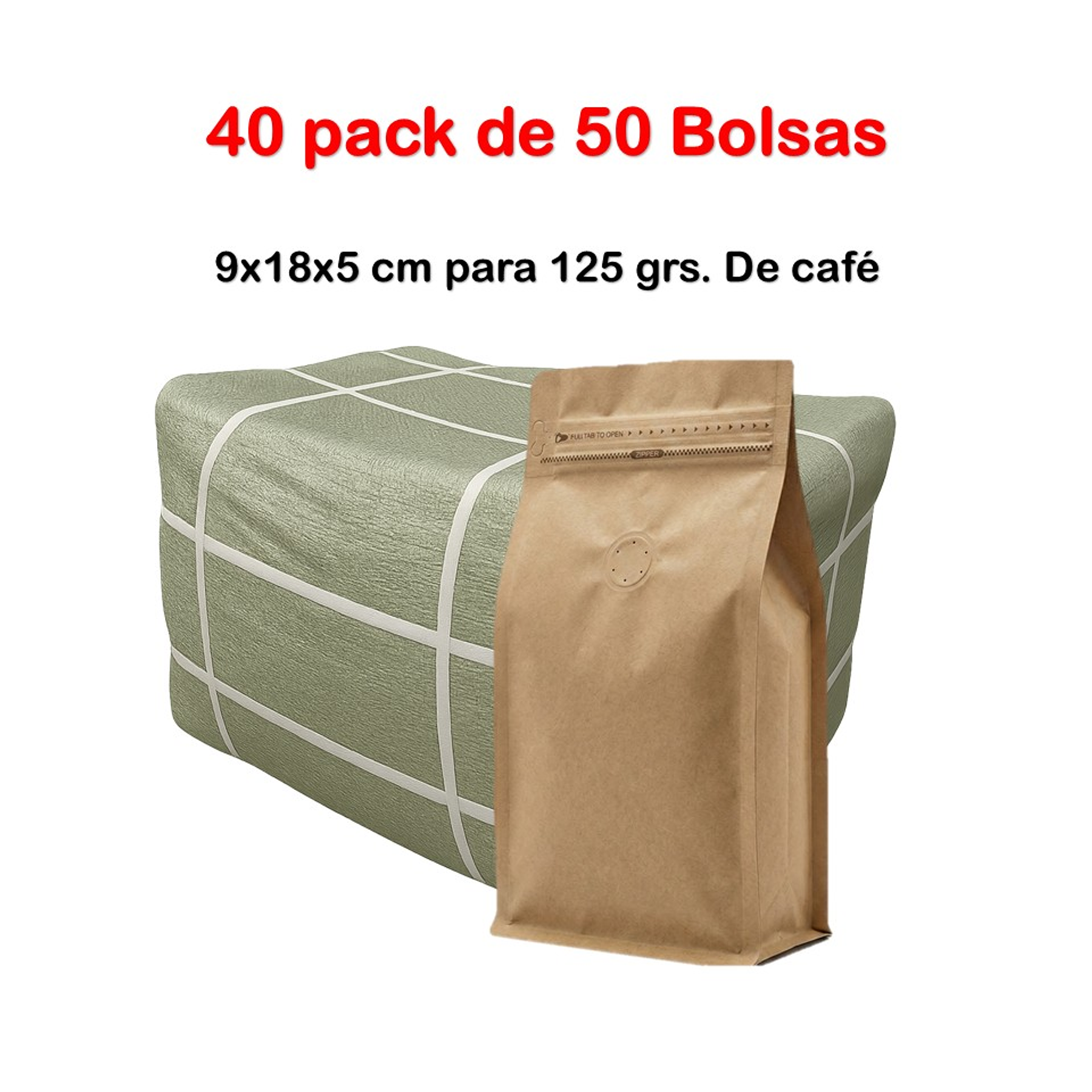 Embalaje 2000 bolsas para 125 grs. de café Kraft con Aluminio