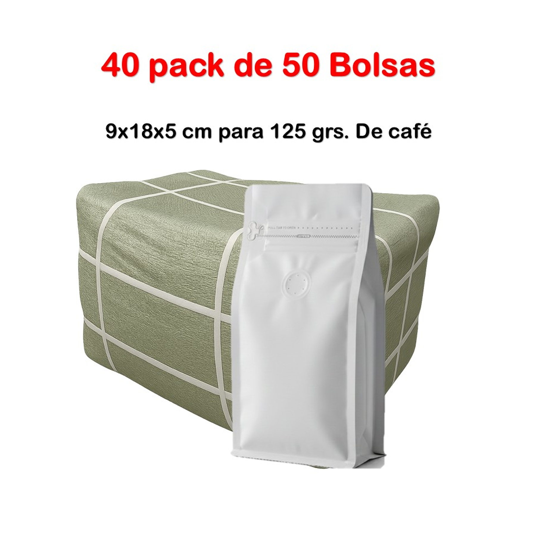 Embalaje 2000 bolsas para 125 grs. de café Aluminio Blanco