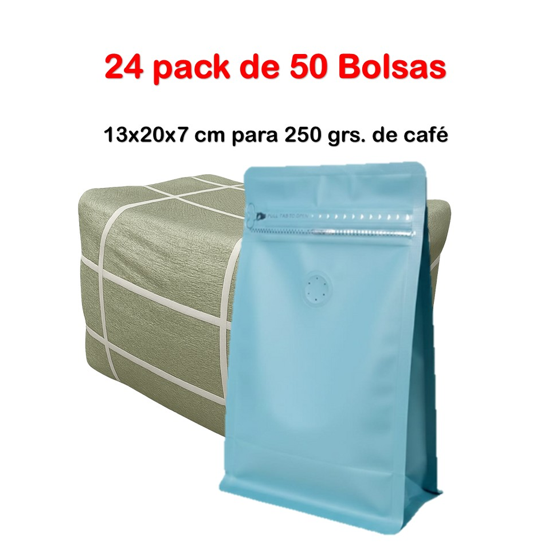 Embalaje 1200 bolsas para 250 grs de café Aluminio Celeste