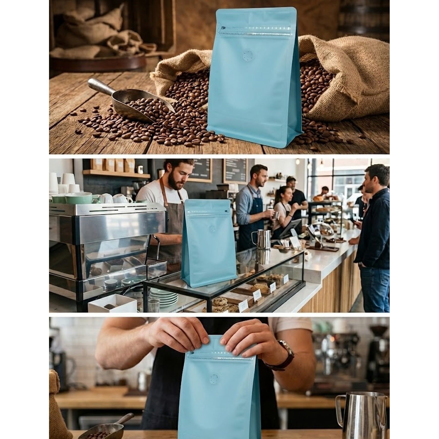 Embalaje 1200 bolsas para 250 grs de café Aluminio Celeste