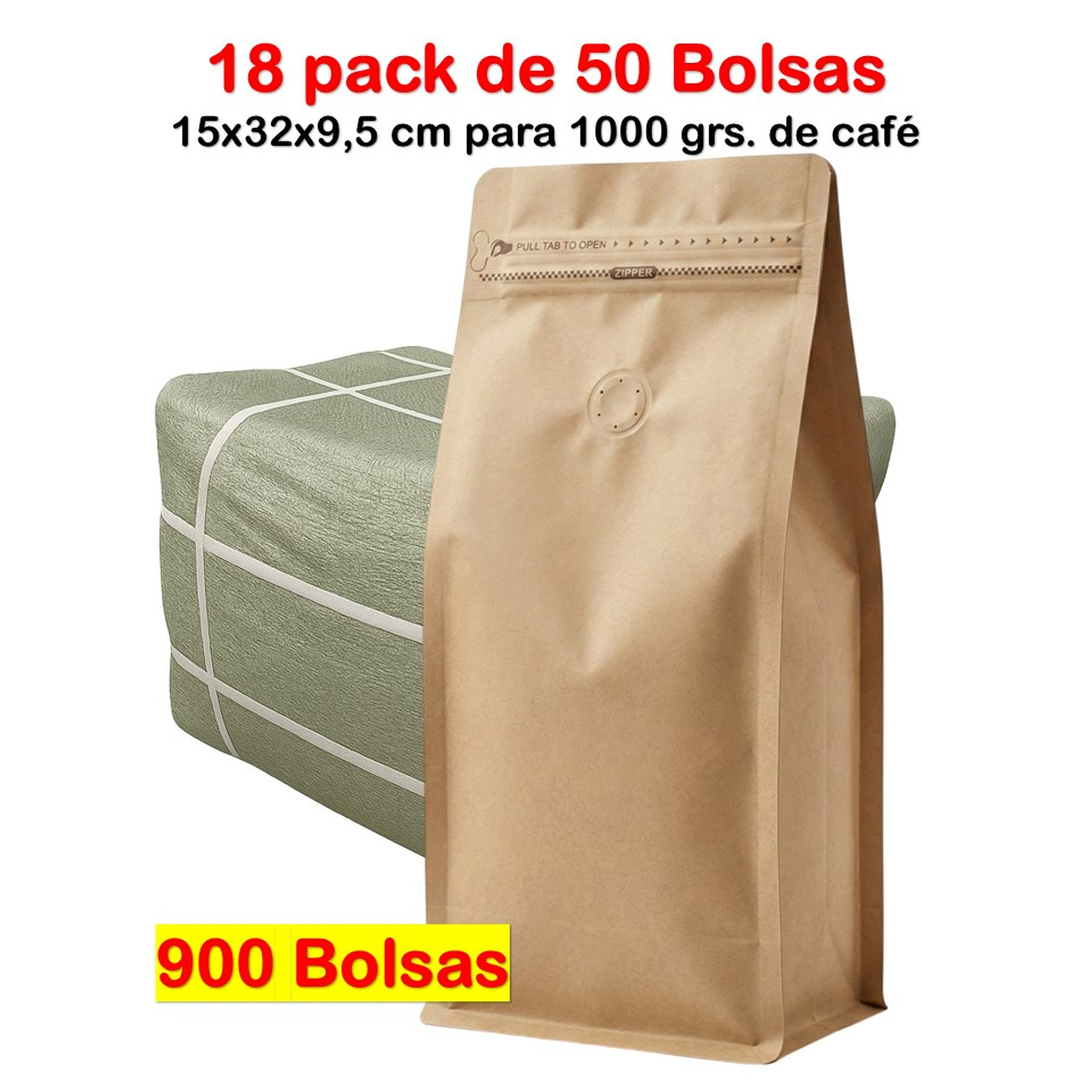 Embalaje 900 bolsas para 1000 grs de café Kraft con aluminio