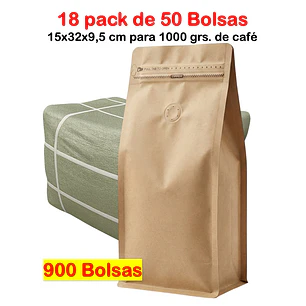 Embalaje 900 bolsas para 1000 grs de café Kraft con aluminio