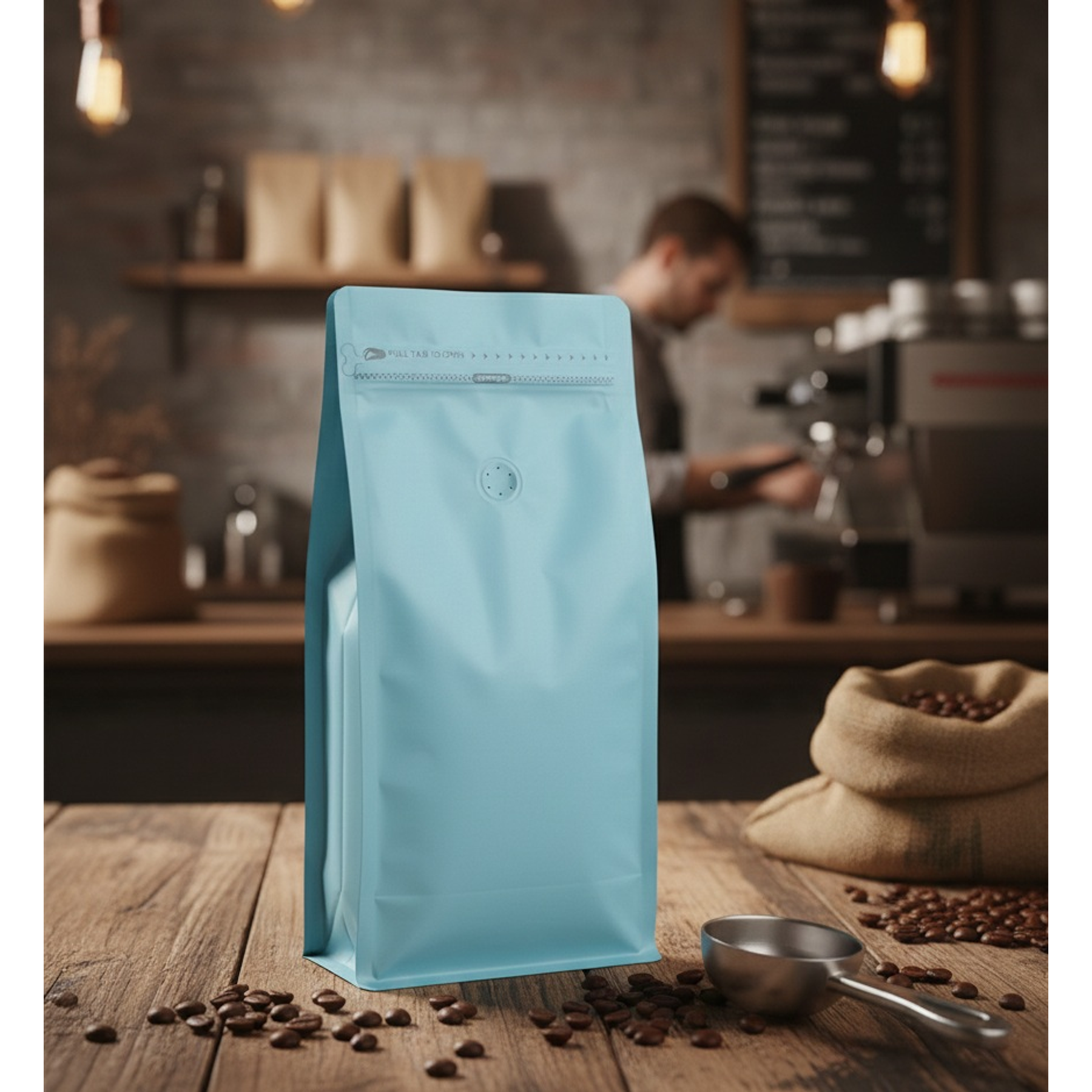 Embalaje 900 bolsas para 1000 grs de café Aluminio Celeste