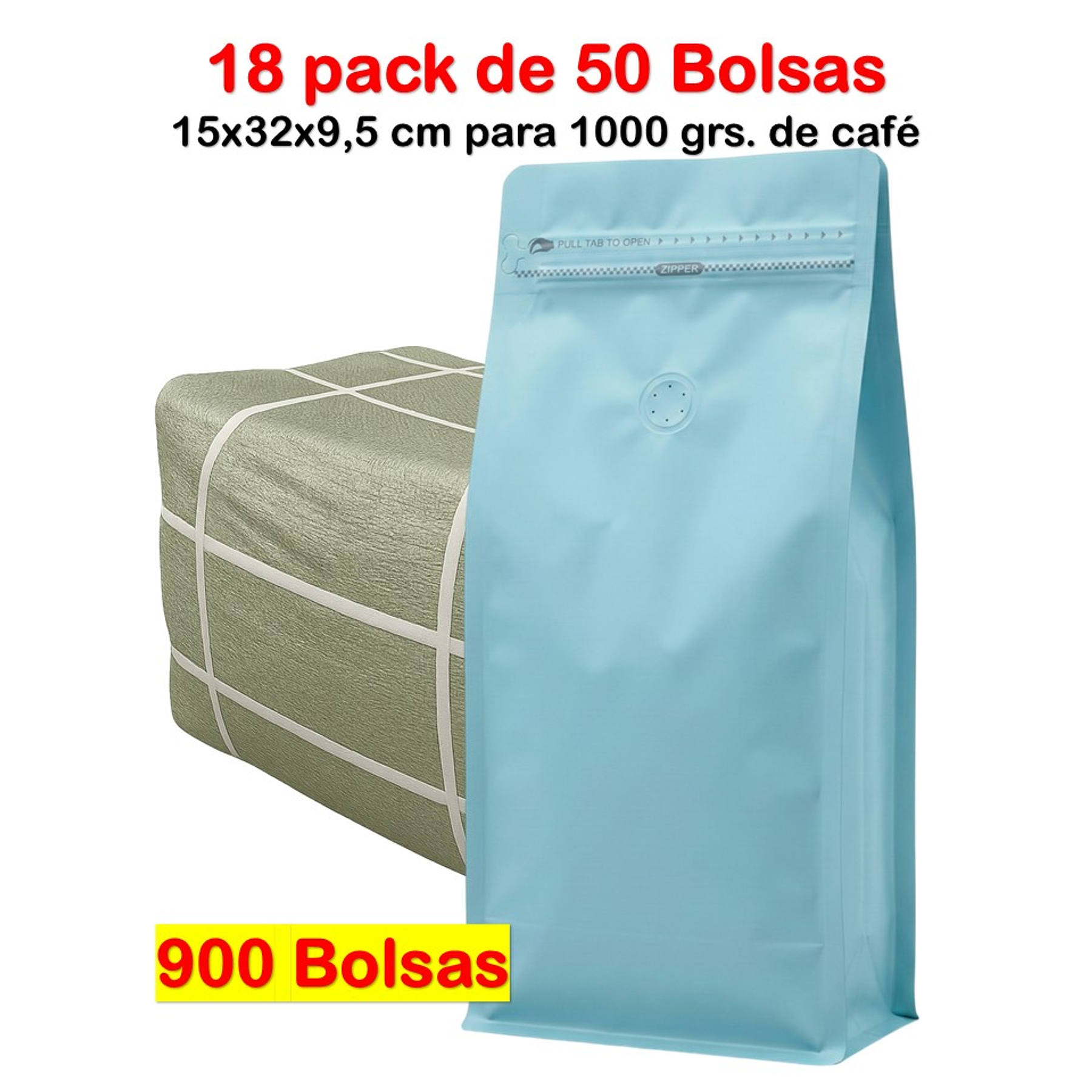Embalaje 900 bolsas para 1000 grs de café Aluminio Celeste