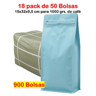 Embalaje 900 bolsas para 1000 grs de café Aluminio Celeste