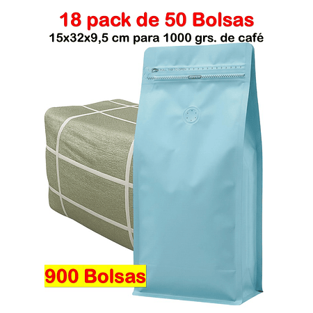 Embalaje 900 bolsas para 1000 grs de café Aluminio Celeste