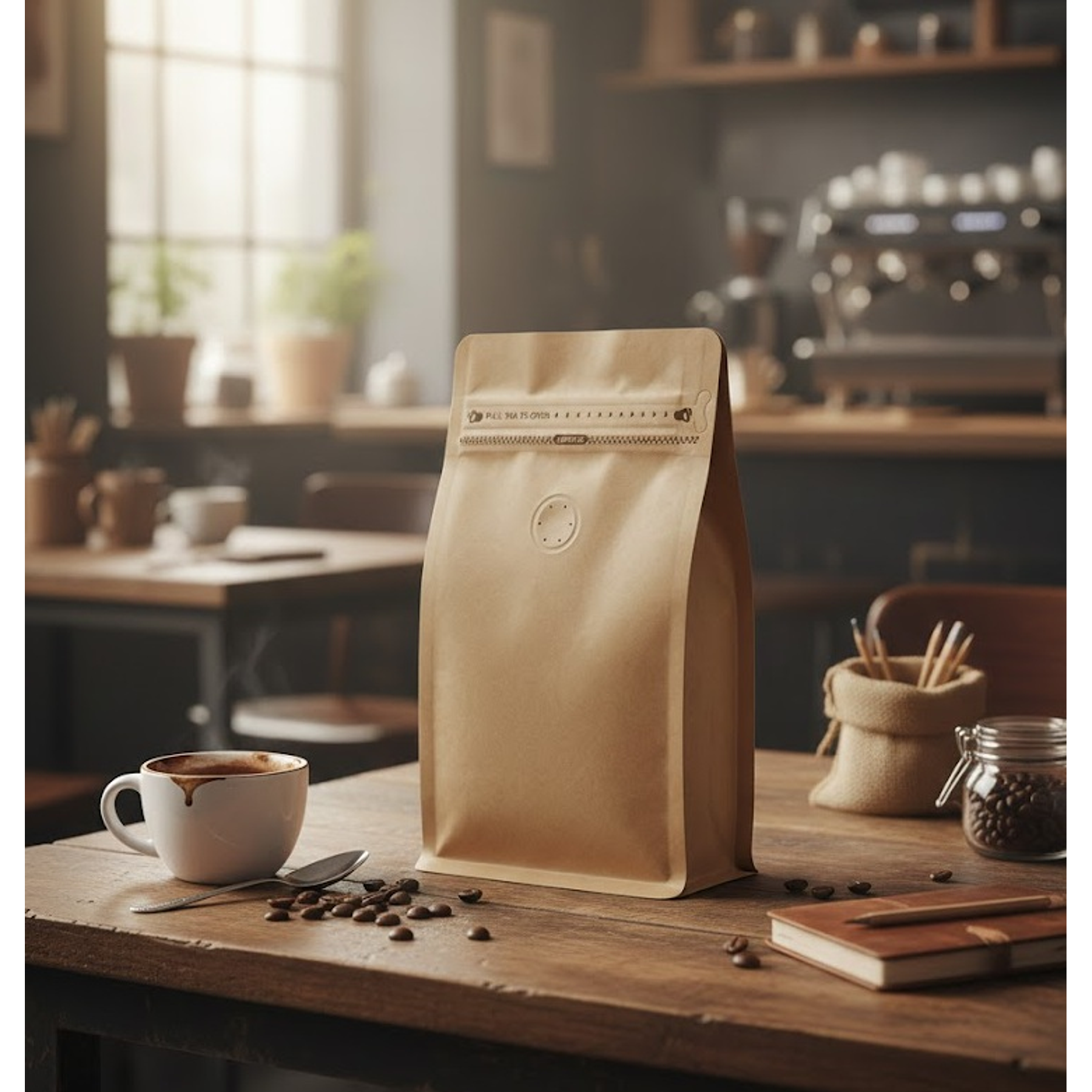 Embalaje 1200 bolsas para 250 grs de café Kraft con Aluminio