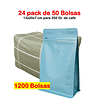 Embalaje 1200 bolsas para 250 grs de café Aluminio Celeste