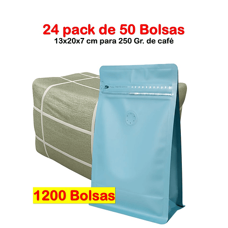 Embalaje 1200 bolsas para 250 grs de café Aluminio Celeste