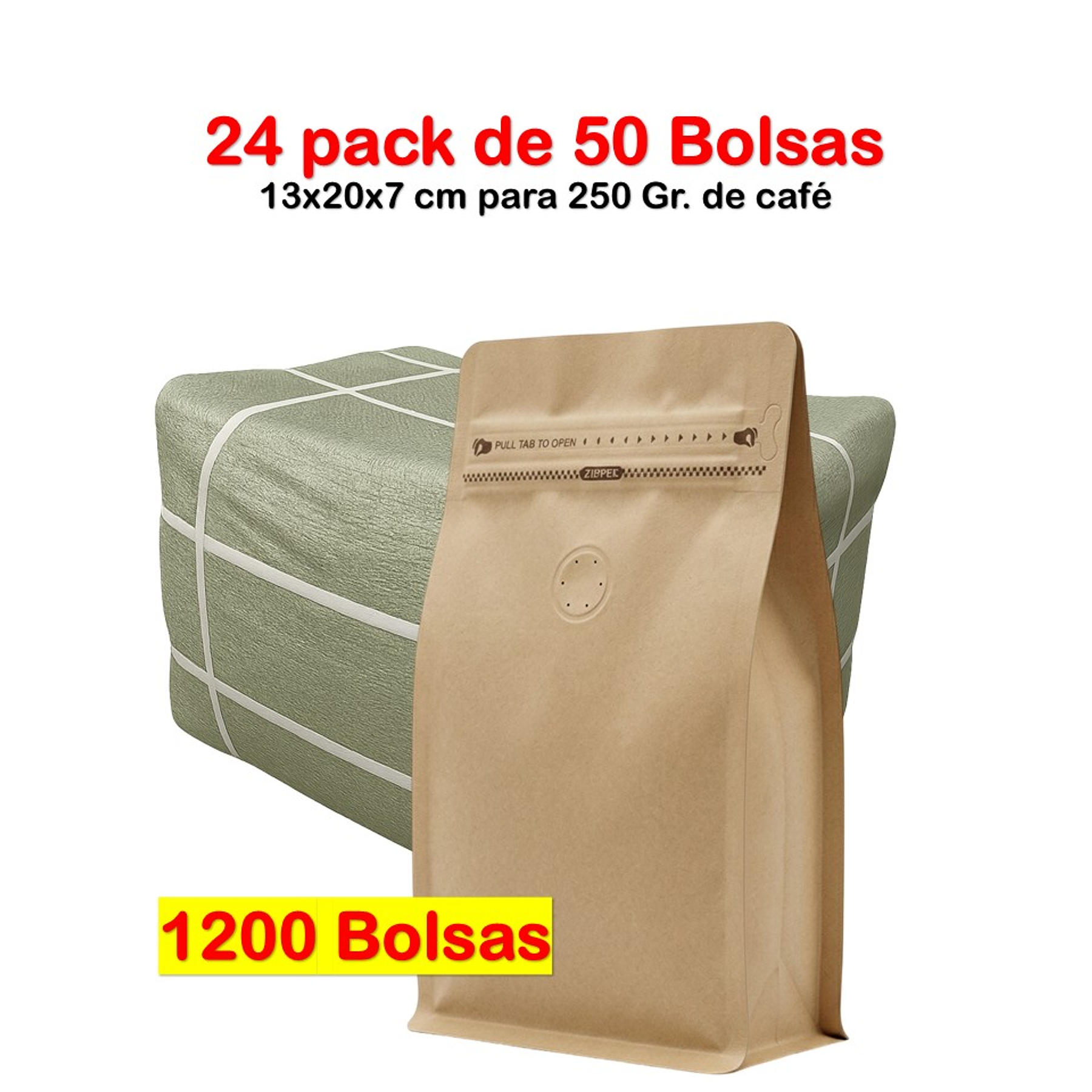 Embalaje 1200 bolsas para 250 grs de café Kraft con Aluminio