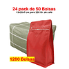 Embalaje 1200 bolsas para 250 grs de café Aluminio Rojo