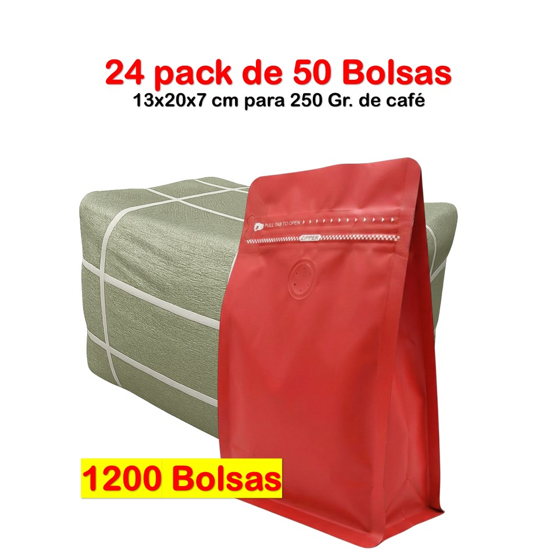 Embalaje 1200 bolsas para 250 grs de café Aluminio Rojo