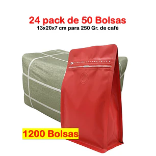 Embalaje 1200 bolsas para 250 grs de café Aluminio Rojo