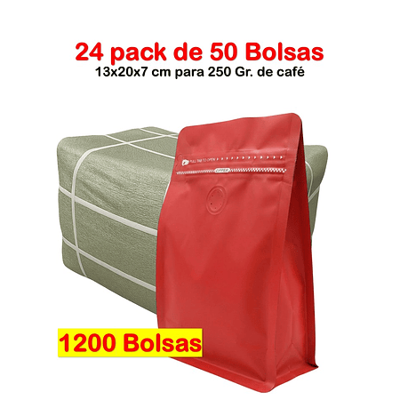 Embalaje 1200 bolsas para 250 grs de café Aluminio Rojo