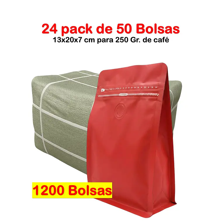 Embalaje 1200 bolsas para 250 grs de café Aluminio Rojo 1