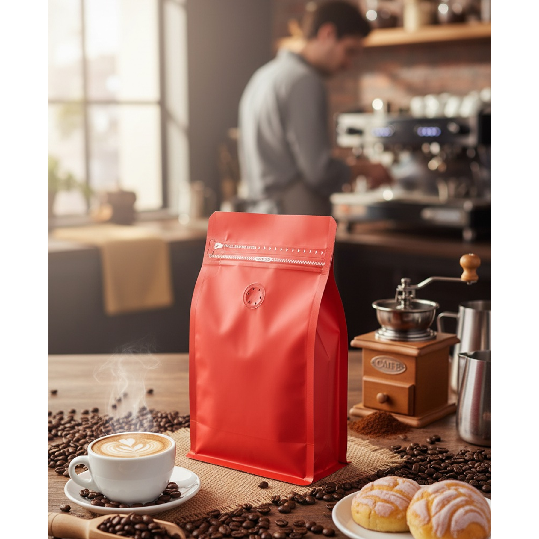 Embalaje 1200 bolsas para 250 grs de café Aluminio Rojo