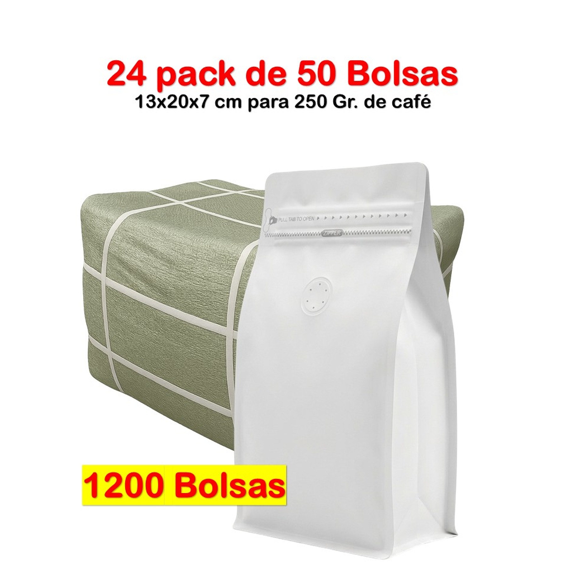 Embalaje 1200 bolsas para 250 grs de cafe Aluminio blanco