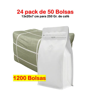 Embalaje 1200 bolsas para 250 grs de cafe Aluminio blanco