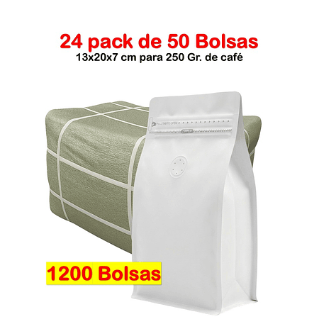 Embalaje 1200 bolsas para 250 grs de cafe Aluminio blanco