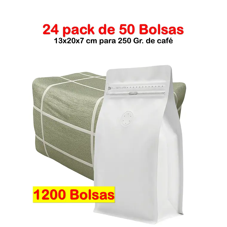 Embalaje 1200 bolsas para 250 grs de cafe Aluminio blanco 1