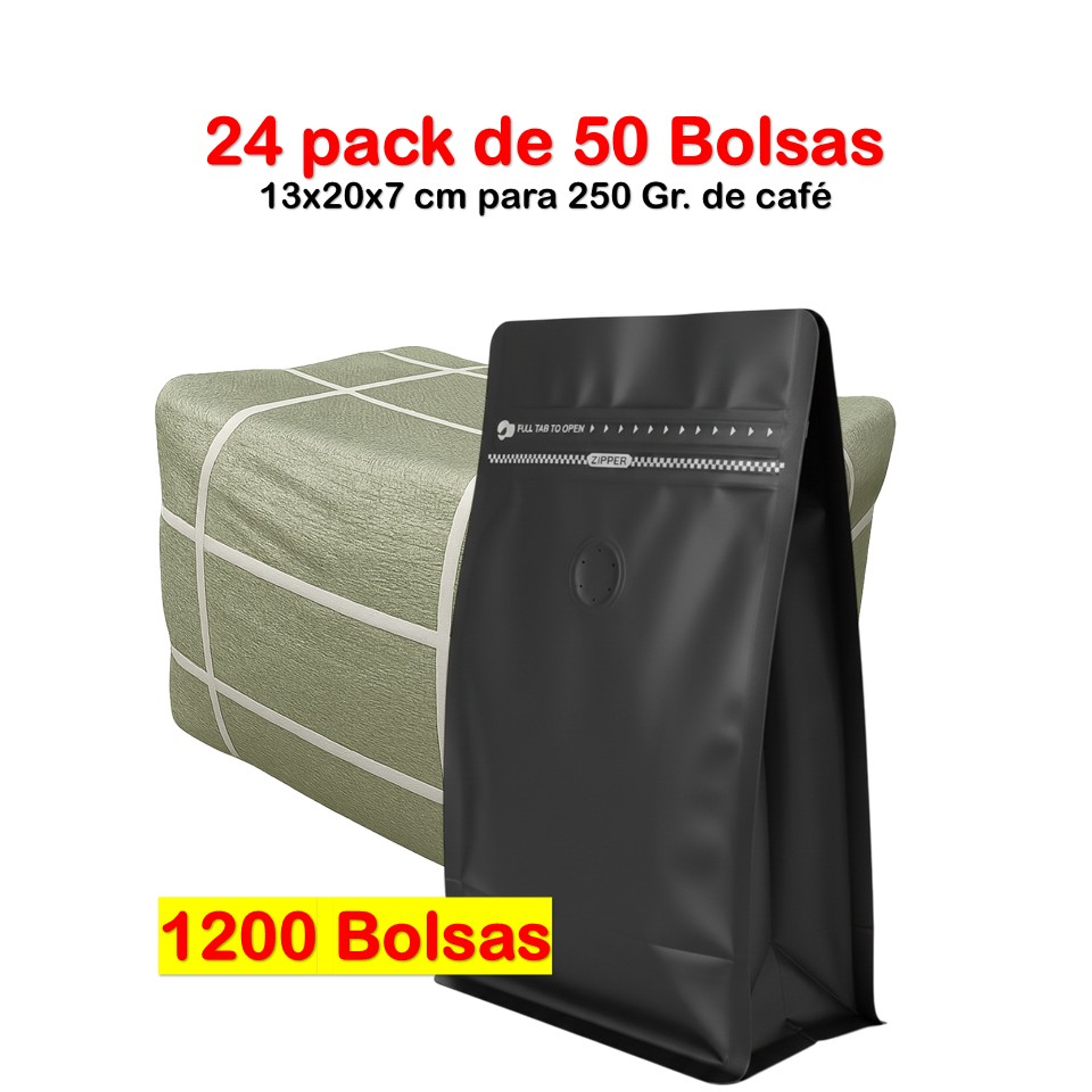 Embalaje 1200 bolsas para 250 grs de café Aluminio Negro