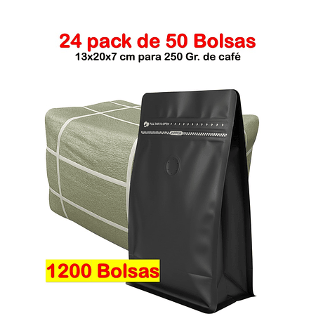 Embalaje 1200 bolsas para 250 grs de café Aluminio Negro